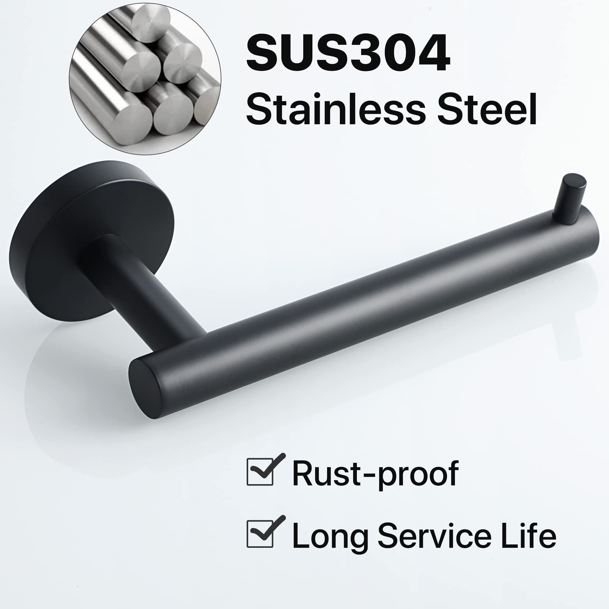 SAYAYO Black Toilet Paper Holder, Toilet Roll Holder Wall Mounted, SUS304 Stainless Steel Toilet Paper Roll Holder for Bathroom Kitchen, Round Base Style