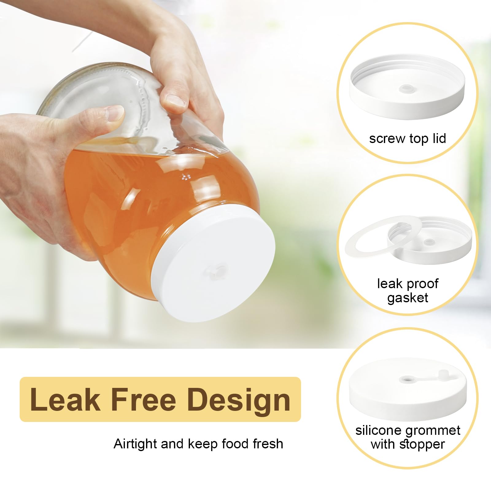 Essmilkee 1 Gallon Large Glass Fermentation Jars for Kombucha Sourdough Starter, Wide Mouth Mead Making Kit, 2Pcs Glass Canning Jars with Fermentation Lid and Airlock