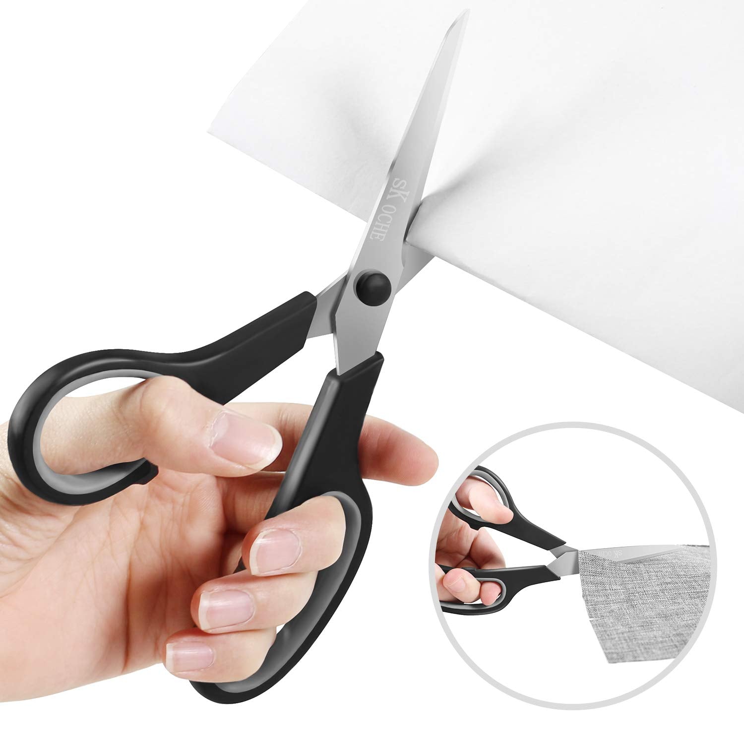 SKOCHE Heavy-Duty Multipurpose Scissors, 15 Pack 8-Inch & 1 Pack 4.1-Inch Sewing Scissors, Ultra Sharp Stainless Steel Blades, Comfort-Grip Handles, Ambidextrous
