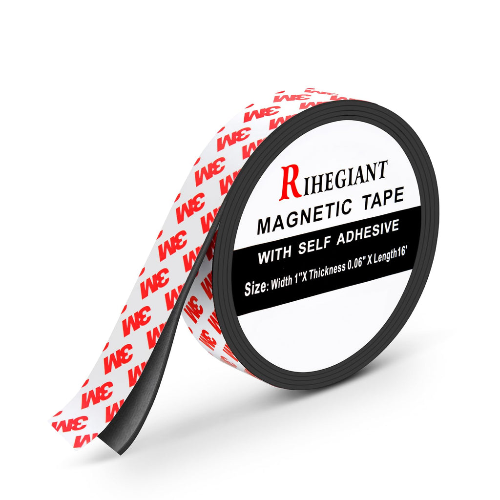RIHEGIANT 3M Magnetic Strip Rolls - 1" x 16ft Strong Magnet with Adhesive Backing, Multipurpose Flexible Rubber Strips for Kitchen, Office, School, Etc.