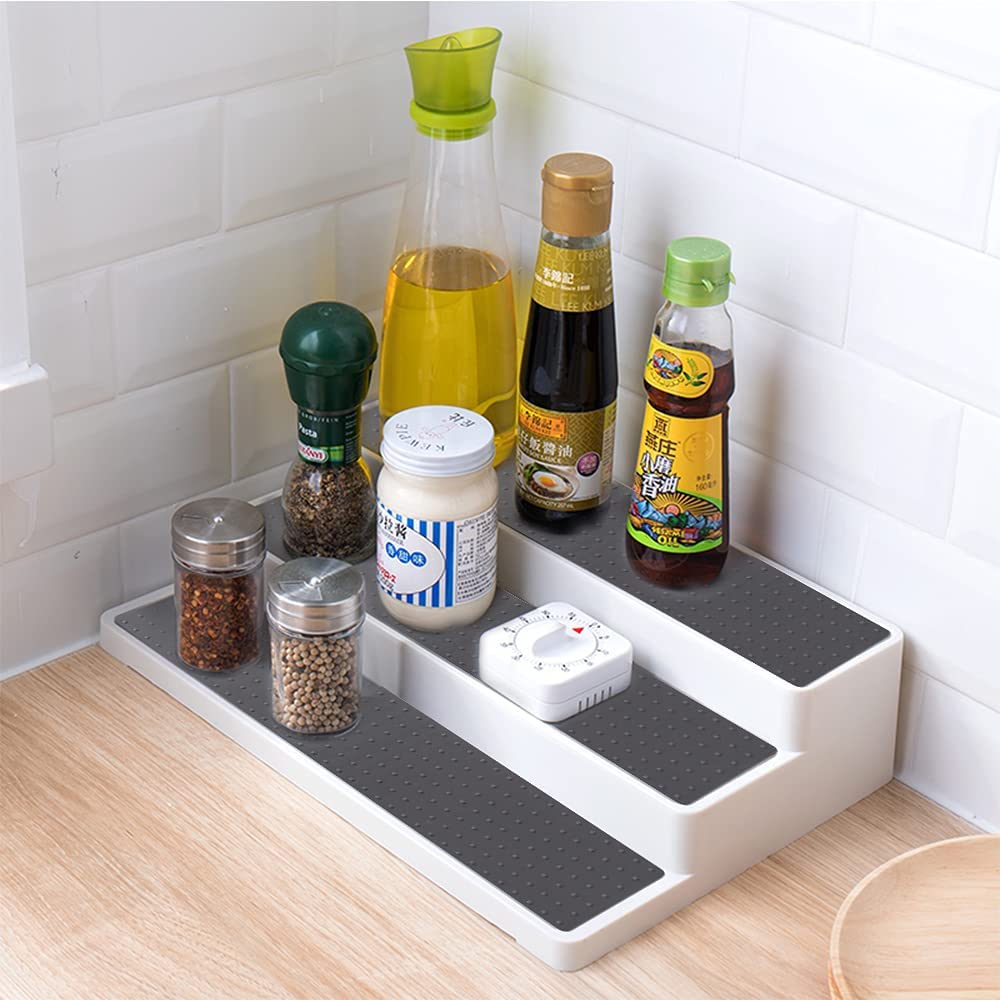 2 Pack Spice Rack 3Tier Spice Pantry Kitchen Cabinet Organizer,Waterproof Step Display Stand Non-slip Lining Shelf Organization for Kitchen Countertop Bathroom