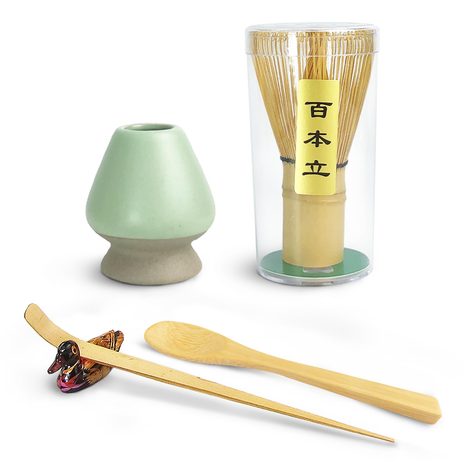 Artcome Japanese Matcha Tea 5 Piece Set, Matcha Whisk, Traditional Spoon, Tea Spoon, Spoon Rest, Handmade Ceramic Whisk Holder, Matcha Ceremony Kit