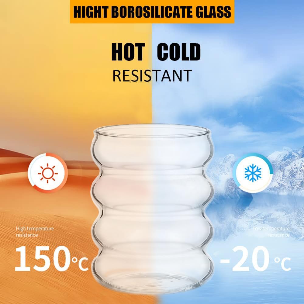 ALINK 16 oz Bubble Drinking Water Glasses Tumblers- Glass Cups Cute Ripple Shaped Vintage Ribbed Glassware- Cocktail,Soda, Juice, Coffee, Milk - Set of 4