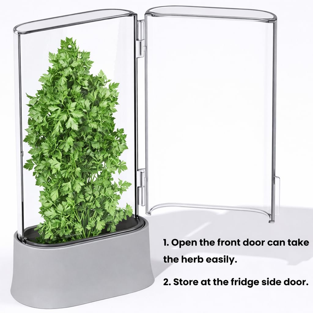 vacane Herb Keeper for Refrigerator, Fresh Herb Saver Herb Storage Containers, Cilantro Container for Fridge Asparagus Container, Dishwasher Safe-2 Pack