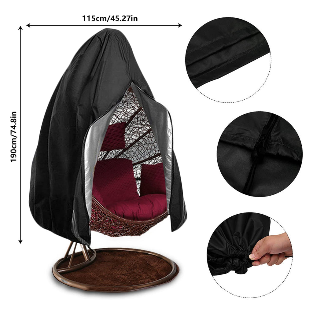 Egg Chair Cover, Patio Hanging Chair Cover Egg with Zipper, Waterproof Swing Chair Cover with Zipper Fits Most Outdoor Single Swing Egg Chair Dust Protector (75“H x 45" W, Black)