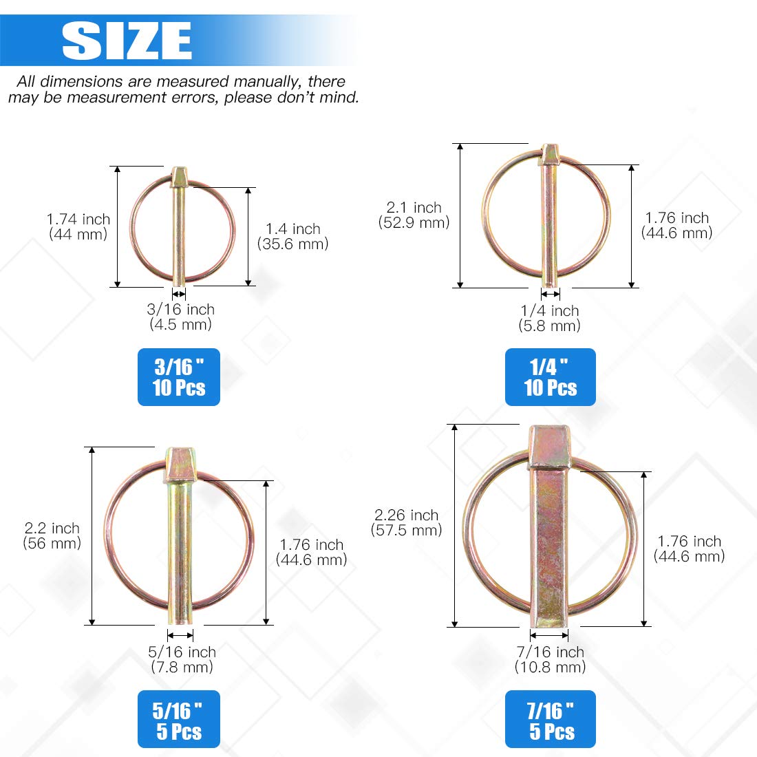 Glarks - 30 Lynching Pins Assortment Kit for Agricultural Tractors, Trailers, Trucks, Lawn Mowers