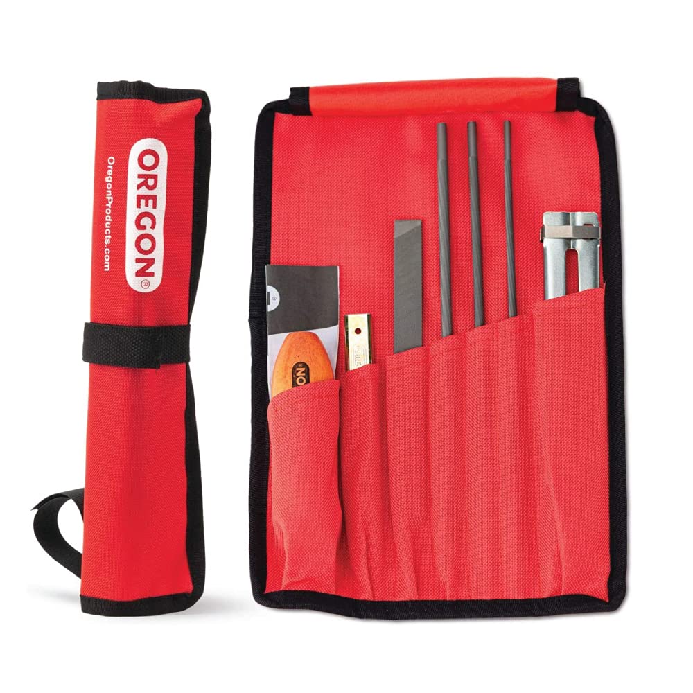 Oregon Universal Chainsaw Field Sharpening Kit - Includes 5/32-inch, 3/16-inch, and 7/32-inch Round Files, Flat File, Handle, Filing Guide, and Pouch
