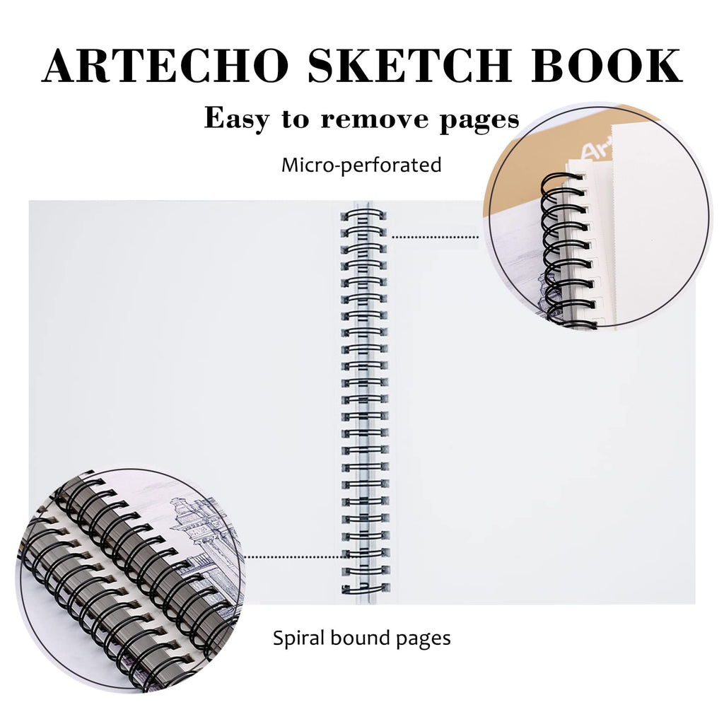 Artecho 9x12 Sketch Book, 100 Sheets (60 lb/90gsm), Spiral Bound, Art Supplies Sketch Pad, Durable Acid Free Drawing Paper, Ideal for Kids & Adults, Natural White