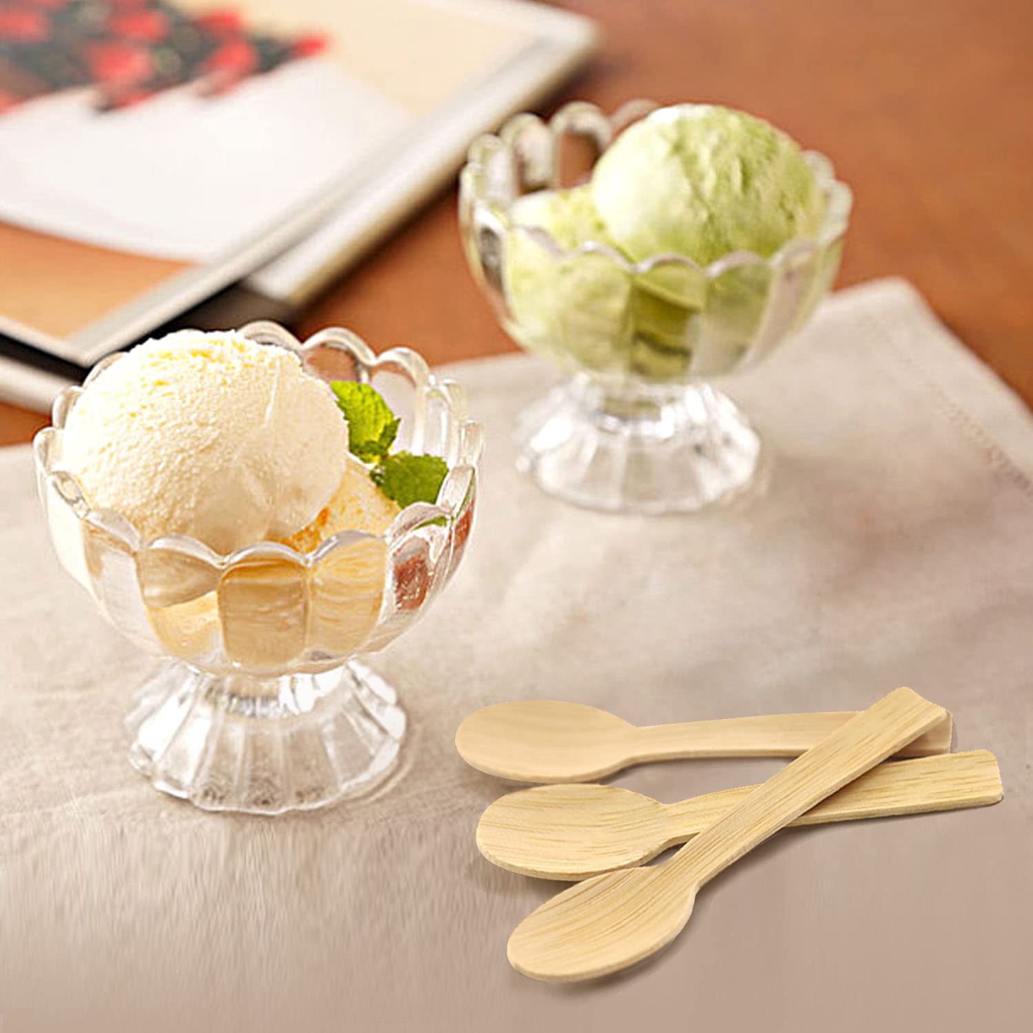 Bamboo Cutlery| 200PK Small Bamboo Spoons 3.54" Disposable Mini 100% Compostable Biodegradable Utensils Set Renewable Natural Disposable Ice Cream Spoon