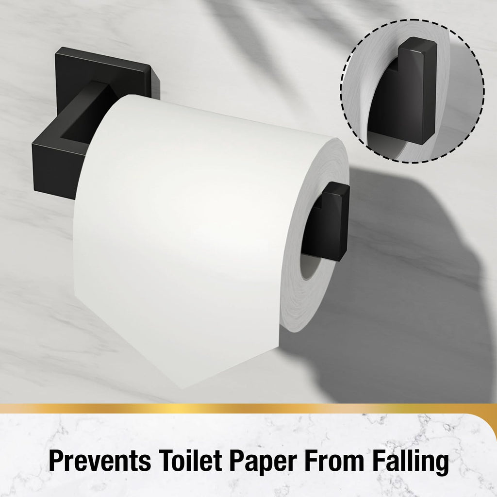 HITSLAM Toilet Paper Roll Holder Wall Mounted Matte Black Toilet Paper Holder for Bathroom Tissue SUS 304 Stainless Steel Rustproof Waterproof Rotateproof Square Style 2 Pack