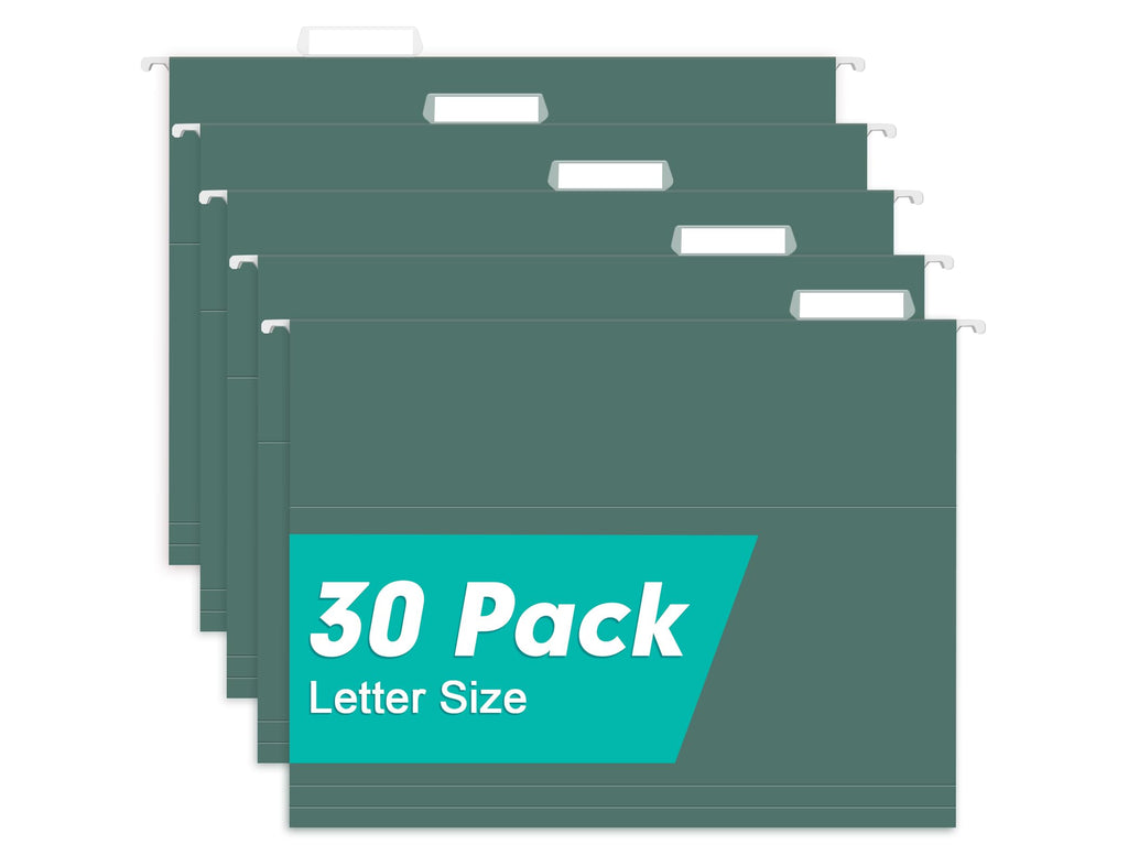 HERKKA Extra Capacity Hanging File Folders, 30 Pack Reinforced Letter Size Hanging Folders with Heavy Duty 0 Inch Expansion, Designed for Bulky Files, Green