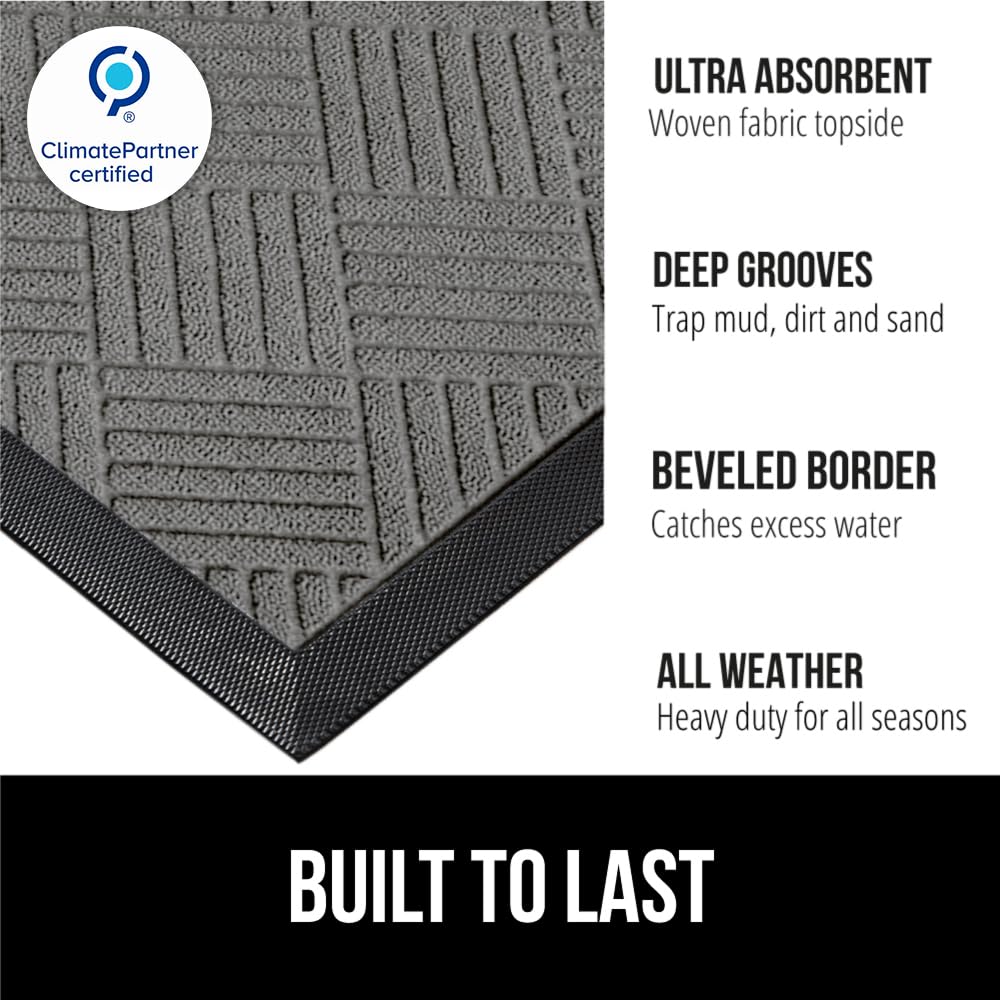 GORILLA GRIP Durable Natural Rubber Door Mat, Waterproof, Low Profile, Heavy Duty Welcome Doormat for Indoor and Outdoor, Easy Clean, Rug Mats for Entry, Patio, Busy Areas, 17x29, Gray Diamond