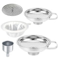 Lmoszuak Stainless Steel Canning Funnel Set, Wide Mouth Funnel for Regular Mason Jar, 2pcs (2 Large, 2 Small Funnels, Strainer, Mesh, Dispensing Funnel)