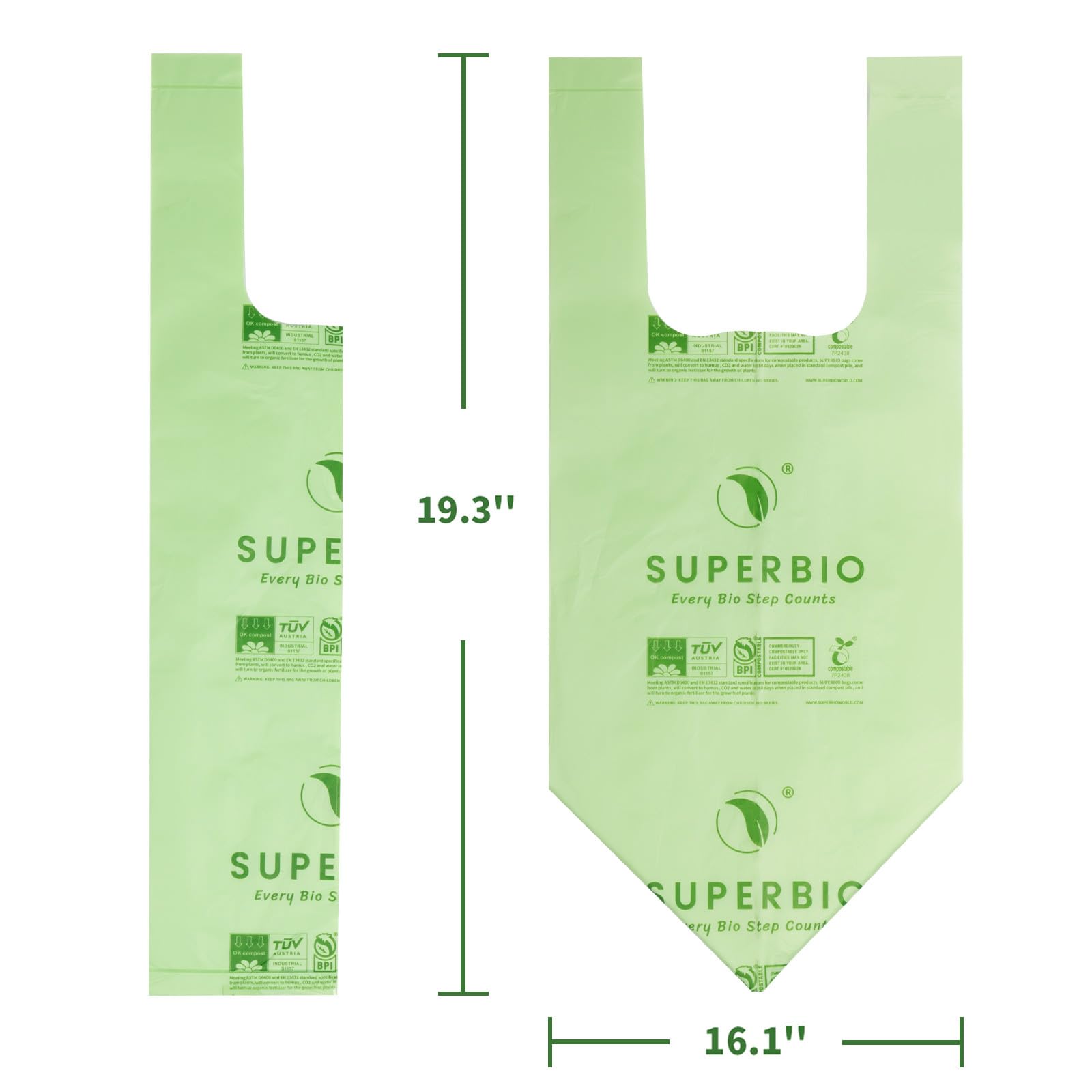 SUPERBIO Compostable Food Scrap Bags, 6L, Small Compost Bags for Counter Top Compost Bin, 50 Count, BPI & OK compost INDUSTRIAL Certified