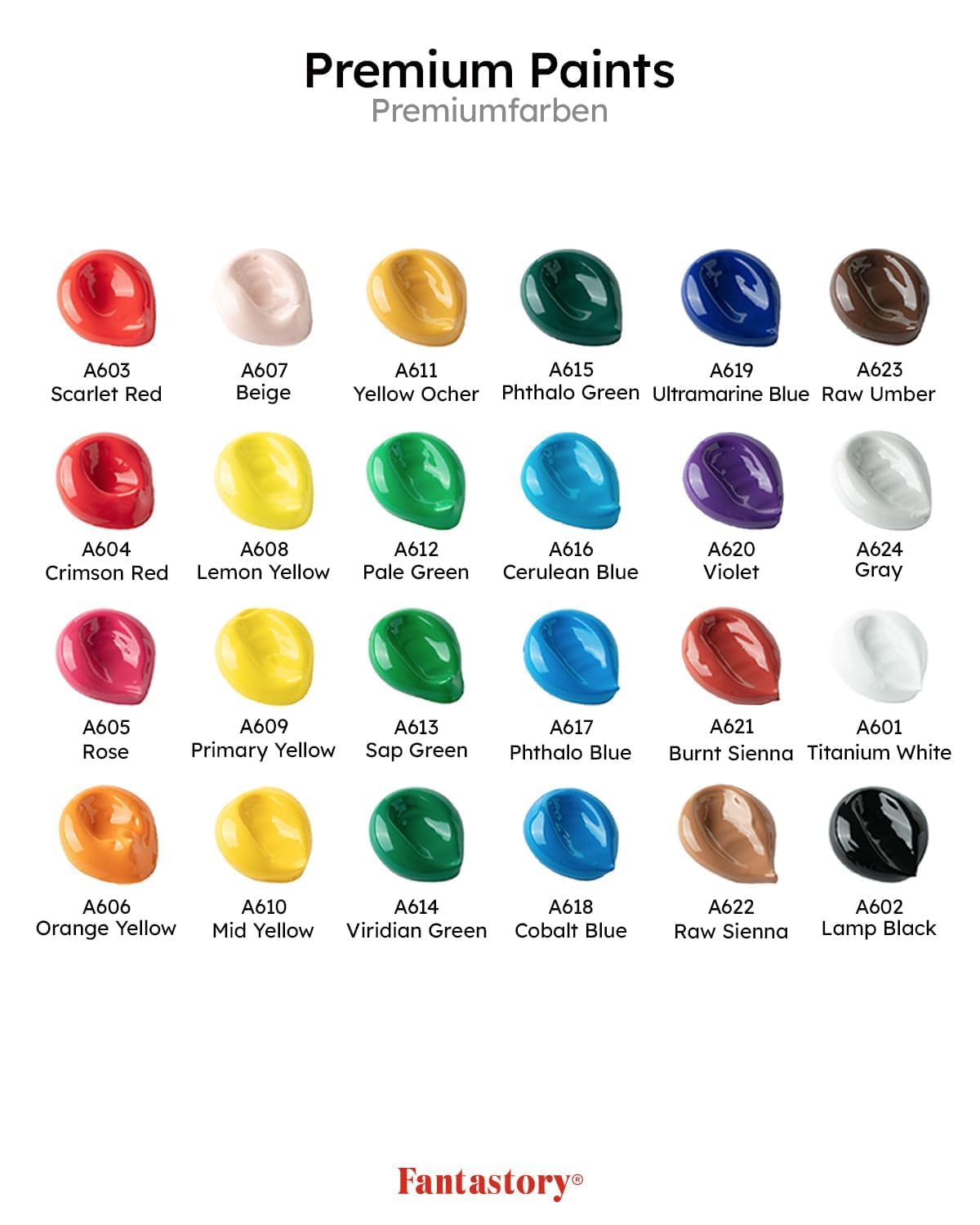 Fantastory Acrylic Paint Set 24 Classic Colors(2oz /60ml) with 12 Brushes, Good Coverage,Non-toxic,Non-fading, Waterproof, Acrylic Paint Kit for Artwork & DIY