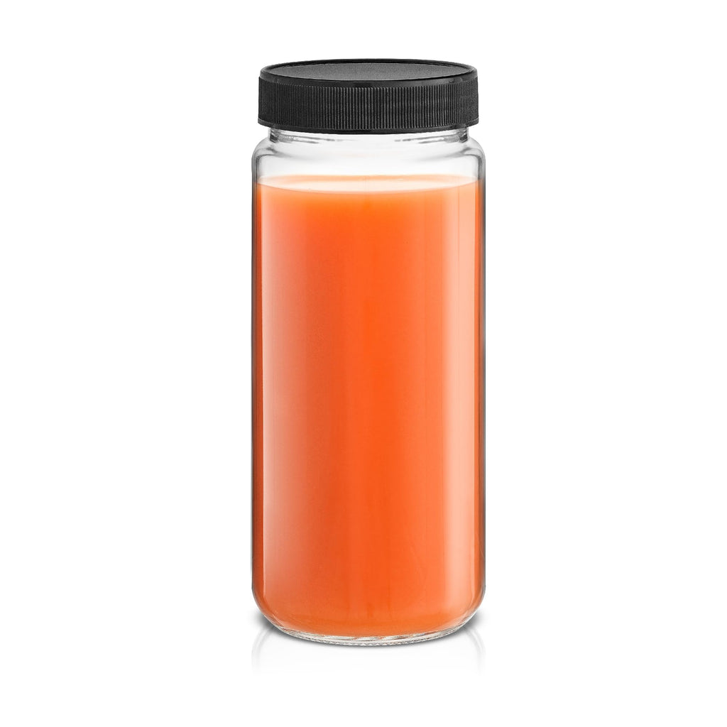 JoyJolt Glass Bottles, 16 oz Set of 8 With Caps and Labels for Fridge. Containers for Juice, Cold Brew, Smoothies