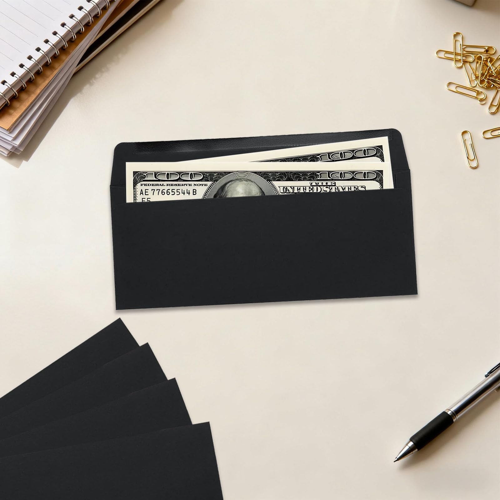 100 Pack Thickened #10 Business Envelopes,4-1/8 x 9-1/2 inches Invitation Envelopes,Perfect for Home Office & Business Mails (Black)