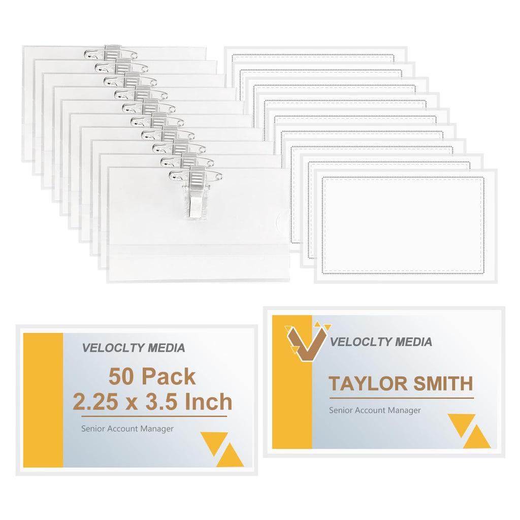 Fushing 50PCS Pin Style Combi Clip Horizontal Name Badge Holders with Inserts Fit The Avery 5390 Name Badge Inserts or 2-1/4 inch x 3-1/2 inch Cards