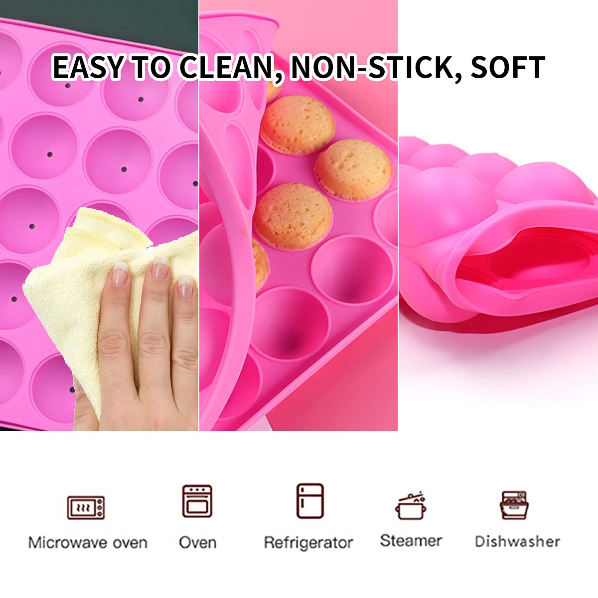 HYCSC 20 Cavity Silicone Cake Pop Mold Kit - Tray with 60pcs Sticks, Bags, Ties, Great for Lollipop and Chocolate