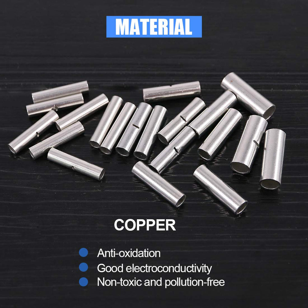 Glarks 220Pcs Non-Insulated Butt Connectors Assortment Kit, 22-16/16-14/14-12/12-10 AWG Gauge Seamless Uninsulated Electrical Wire Ferrule Cable Crimp Terminal Kit for Electrical Splice DIY