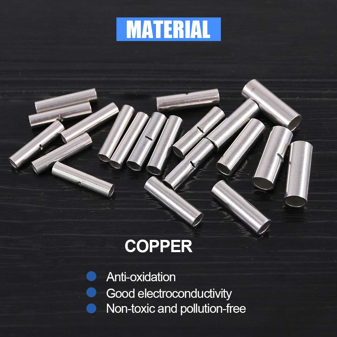 Glarks 220Pcs Non-Insulated Butt Connectors Assortment Kit, 22-16/16-14/14-12/12-10 AWG Gauge Seamless Uninsulated Electrical Wire Ferrule Cable Crimp Terminal Kit for Electrical Splice DIY