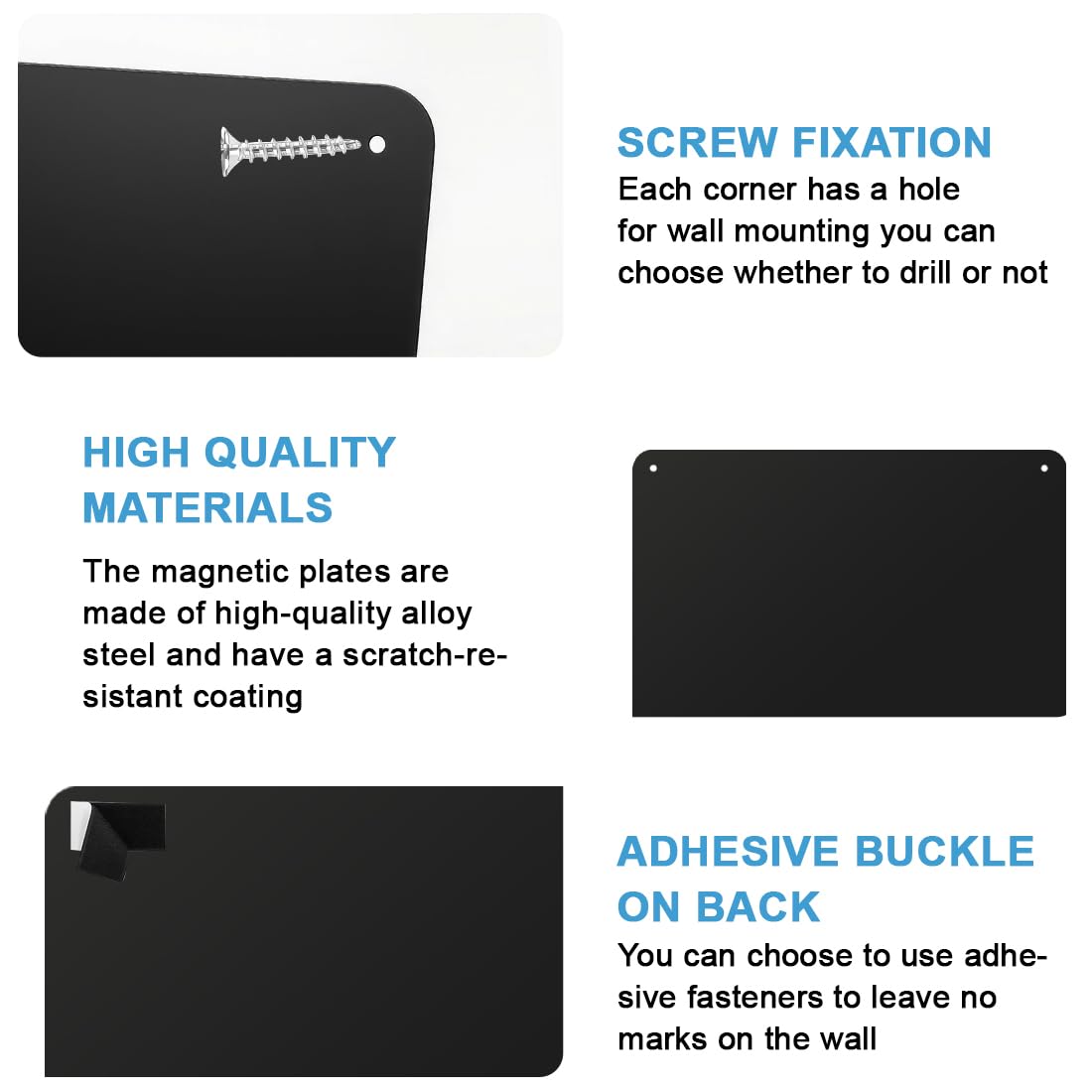 Black Magnetic Boards 16.5" x 11.8" Magnet Bulletin Board for Display Magnetic Notes Poetry Photos with 4 Screws 2 Support Screws
