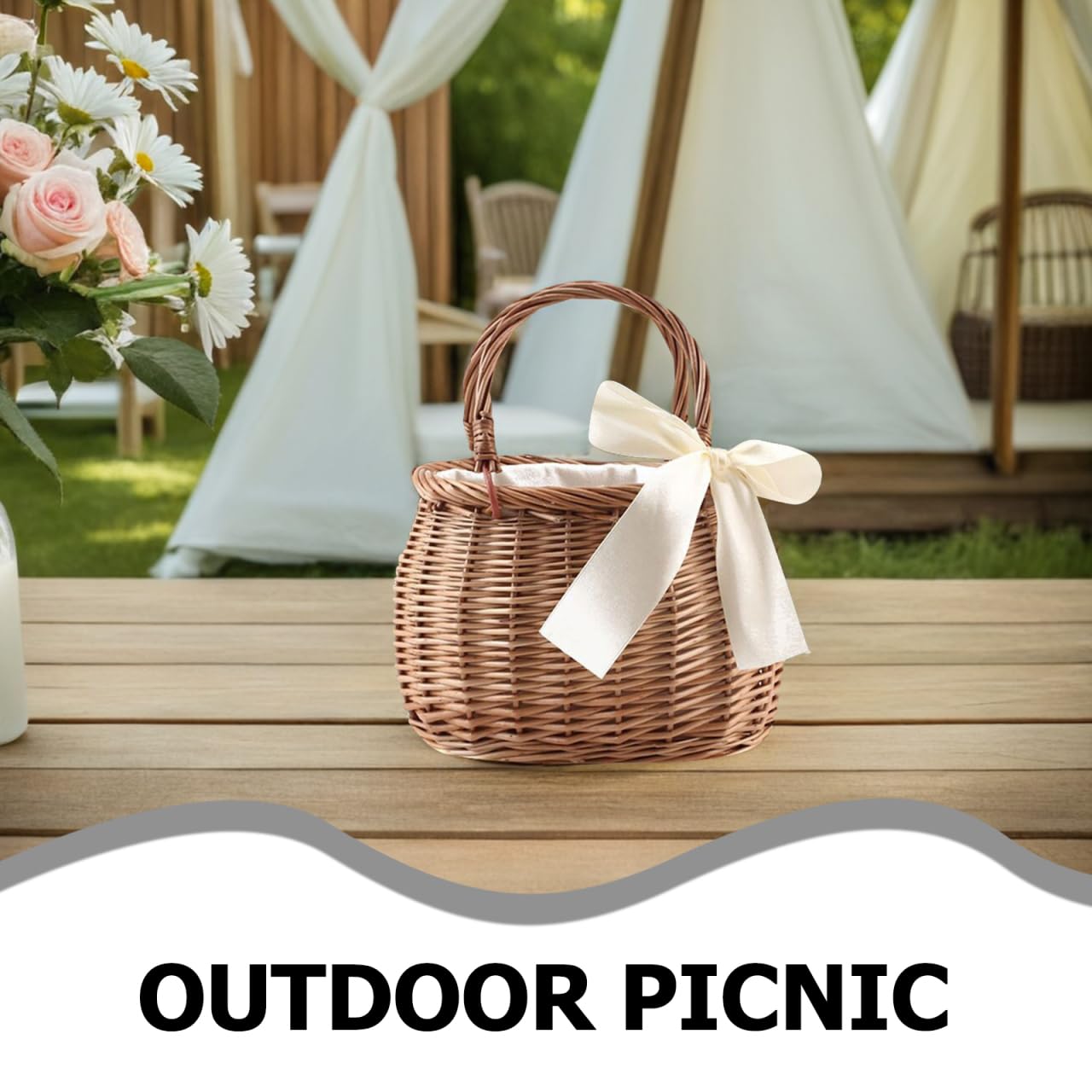 GLEAVI Handwoven Willow Flower Basket 7.48X5.90X4.72In Rustic Woven Storage Tote for Outdoor Picnic and Home Garden Decoration