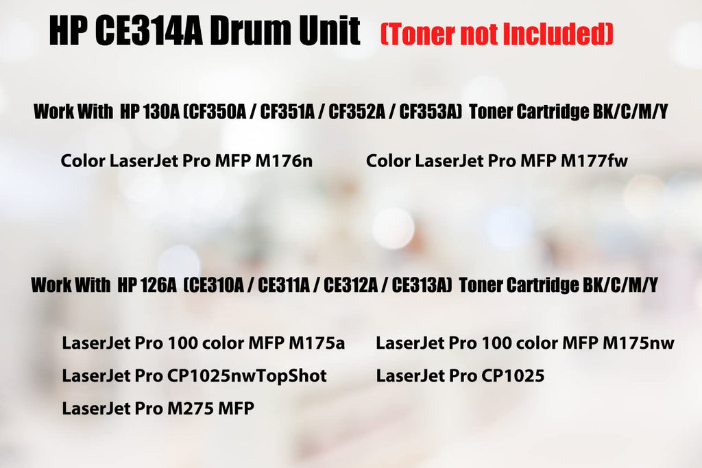 1PK Ultra Toner® Compatible Replacement for HP CE314A Drum Unit (This is Drum Unit, NOT 126A Toner Cartridge) HP LaserJet Pro 100 Color MFP M175a MFP M175nw CP1025 CP1025nw M275 MFP M176n MFP M177fw