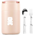 Thermo Food Container - 600ML Insulated Lunch Box with Foldable Fork& Spoon, Leak Proof Food Thermo, Portable Wide Mouth Soup Container for Outdoors, Indoors, Office, Picnic (Pink)
