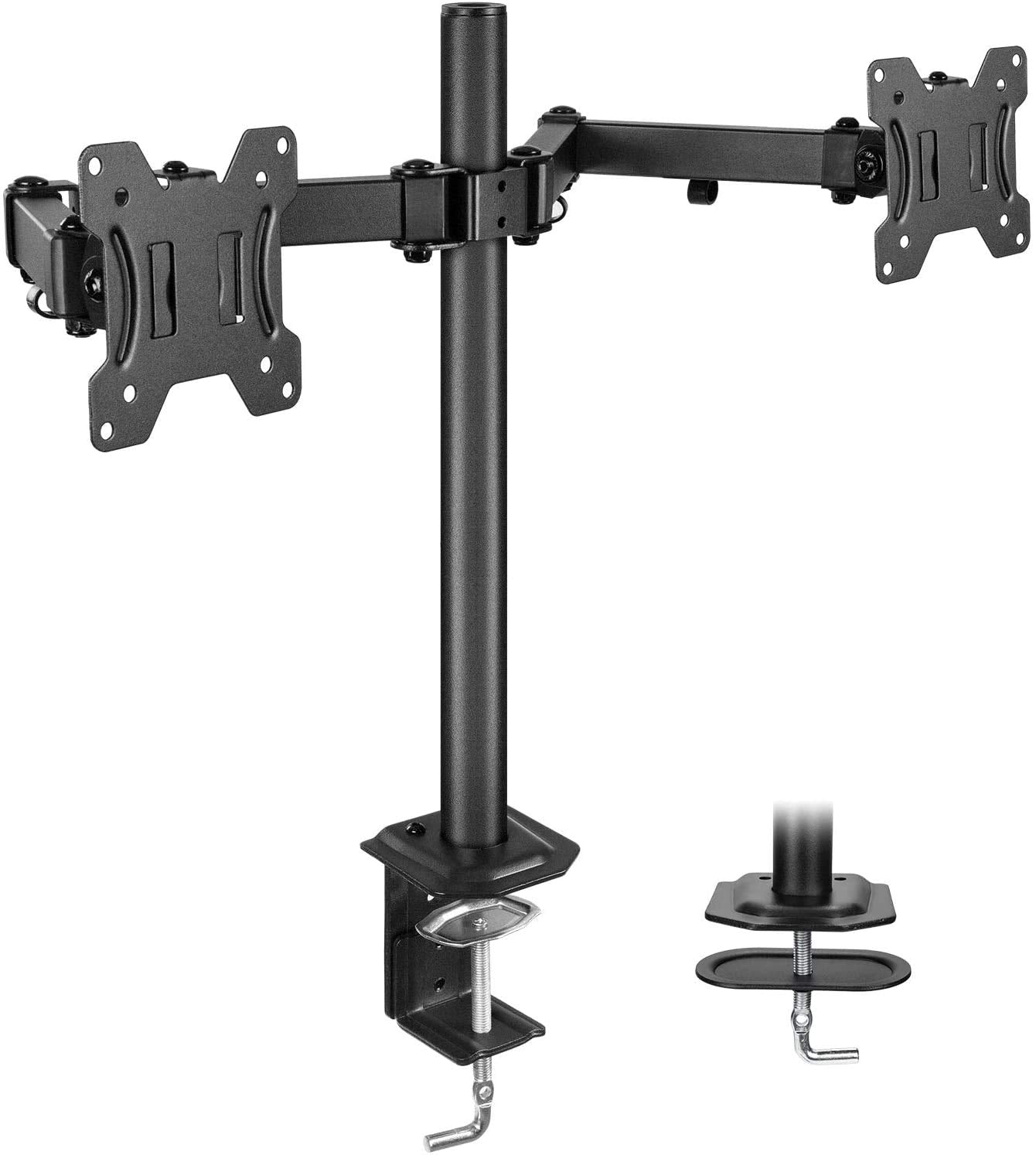 HUANUO Dual Monitor Stand for 13-30 Inch Screens | 22lbs Per Arm| 75x75mm & 100x100mm VESA | C-Clamp & Grommet Mount | Includes Cable Management & USB Support