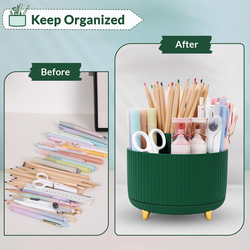 SKYDUE 360 Degree Rotating Desk Organizer, Dual-Purpose Pencil Pen Holder, 5 Slots, Art Supplies, Pencil Cup for Office, School, Home