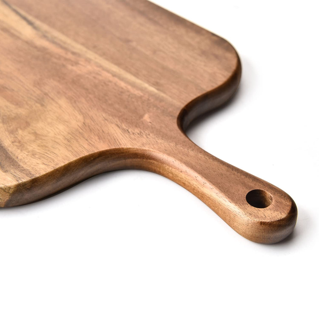 Bill.F Acacia Wood Cutting Board with Handle Wooden Charcuterie Board Paddle Cheese Board Serving Boards for Kitchen Meat, Pizza,Cheese, Bread, Vegetables &Fruits 15'' x 7.5'' x 0.6''