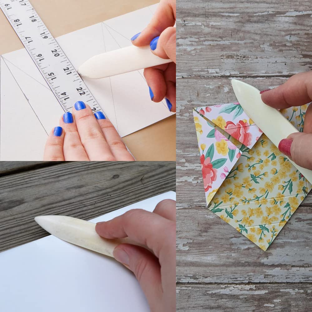 DEEDYGO 2 PCS Genuine Bone Folder Scoring Folding Creasing Origami Paper Creaser Crafting Scrapbooking Tool for DIY Handmade Leather Burnishing Bookbinding Cards and Paper Crafts (100% Cattle Bone)