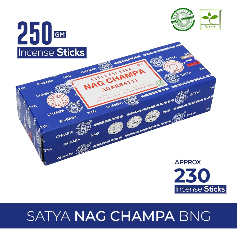 Satya Sai Baba Satya Nag Champa 250g Incense Sticks with Free Vedic Nag Champa Natural Incense Cones (Agarbatti Box 250 Grams All Sticks for Refinement, Concentration and Serenity)