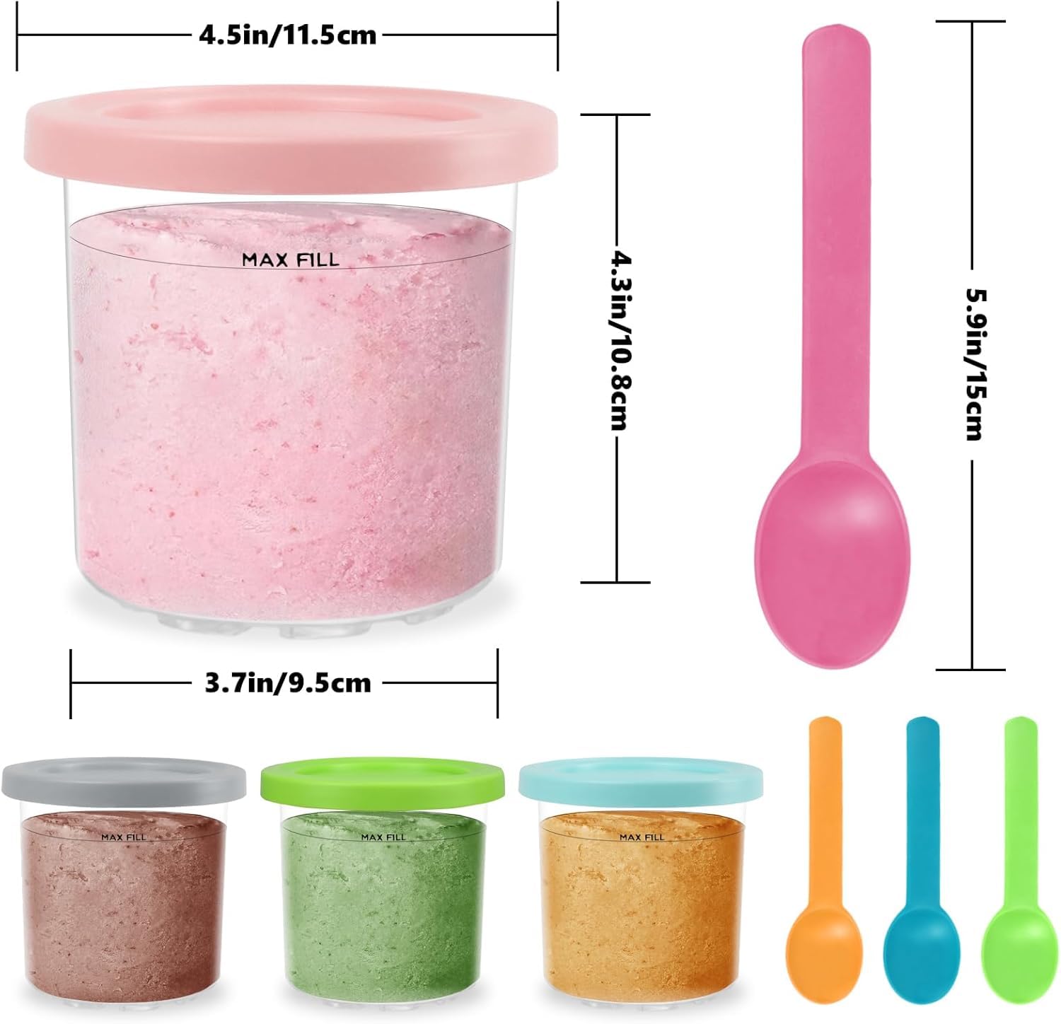 Nepfaivy Containers Replacement for Ninja Creami - 4 Pack Ice Cream Pints and Lids Compatible with Ninja NC300 NC301 Creamy Ice Cream Makers, BPA-Free & Dishwasher Safe, Color Lids