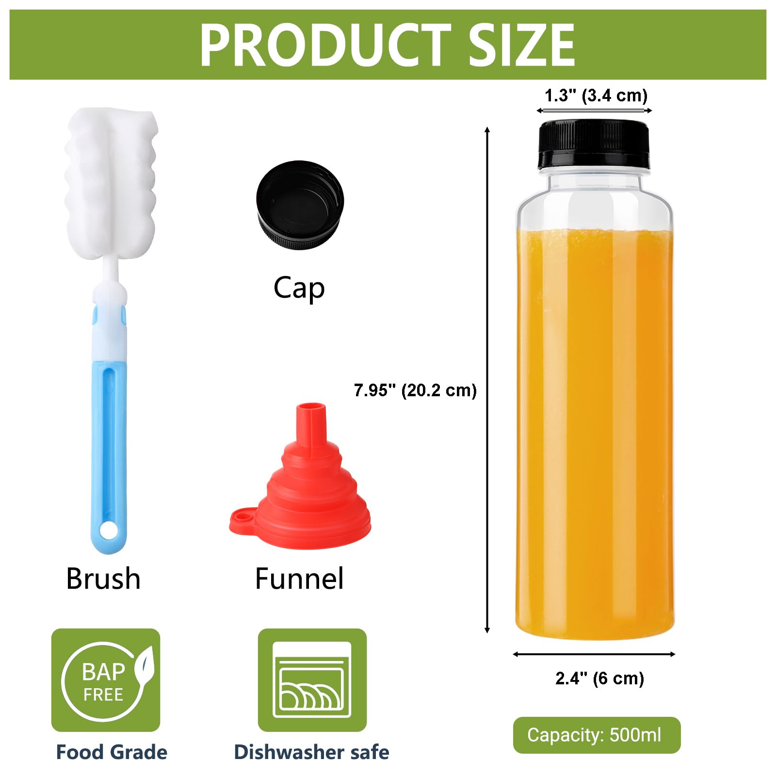 zmybcpack 12 Pack 500 Ml PP Heat-Resistant Plastic Juice Bottles With Caps (Dishwasher Safe) -Plastic Smoothie Bottles-Reusable Bulk Beverage Containers with Lids For Juice, Beverage