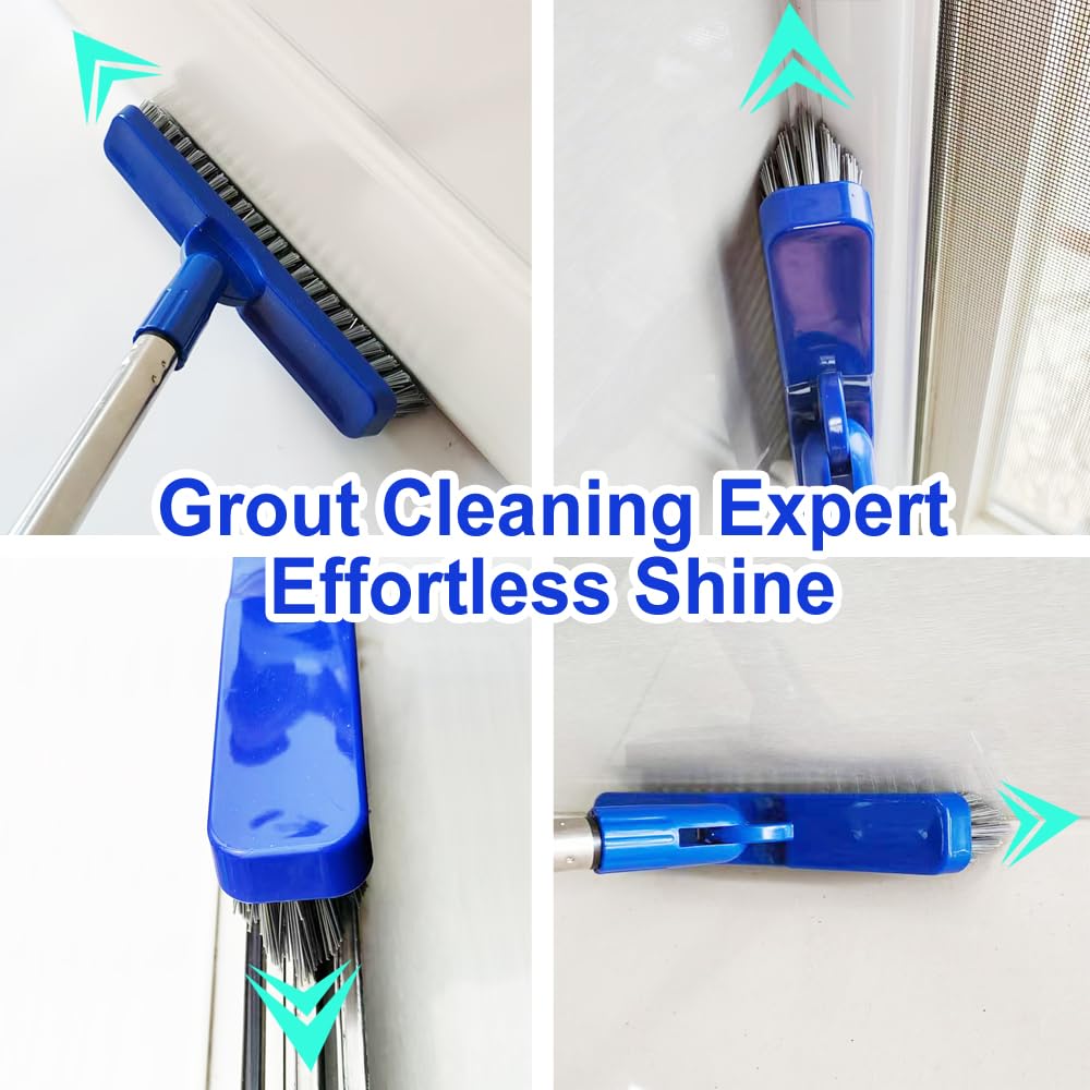 PuriSwiff Grout Cleaner Brush - with 58" Stainless Steel Adjustable Handle, Shower Cleaner Brush FloorScrubber for Grout Lines, Tiles, Corners, and Hard-to-Reach Areas Cleaning Tool