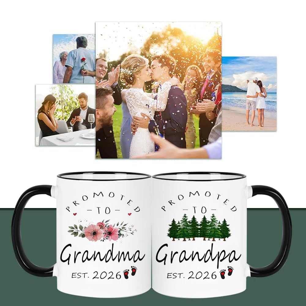 Promoted to Grandparents est 2026 New Grandparents Pregnancy Announcement Grandma Grandpa 2026 Mugs Set Announcement 2026 Gift,New Baby Announcement First Time Grandma Grandpa Coffee Cups