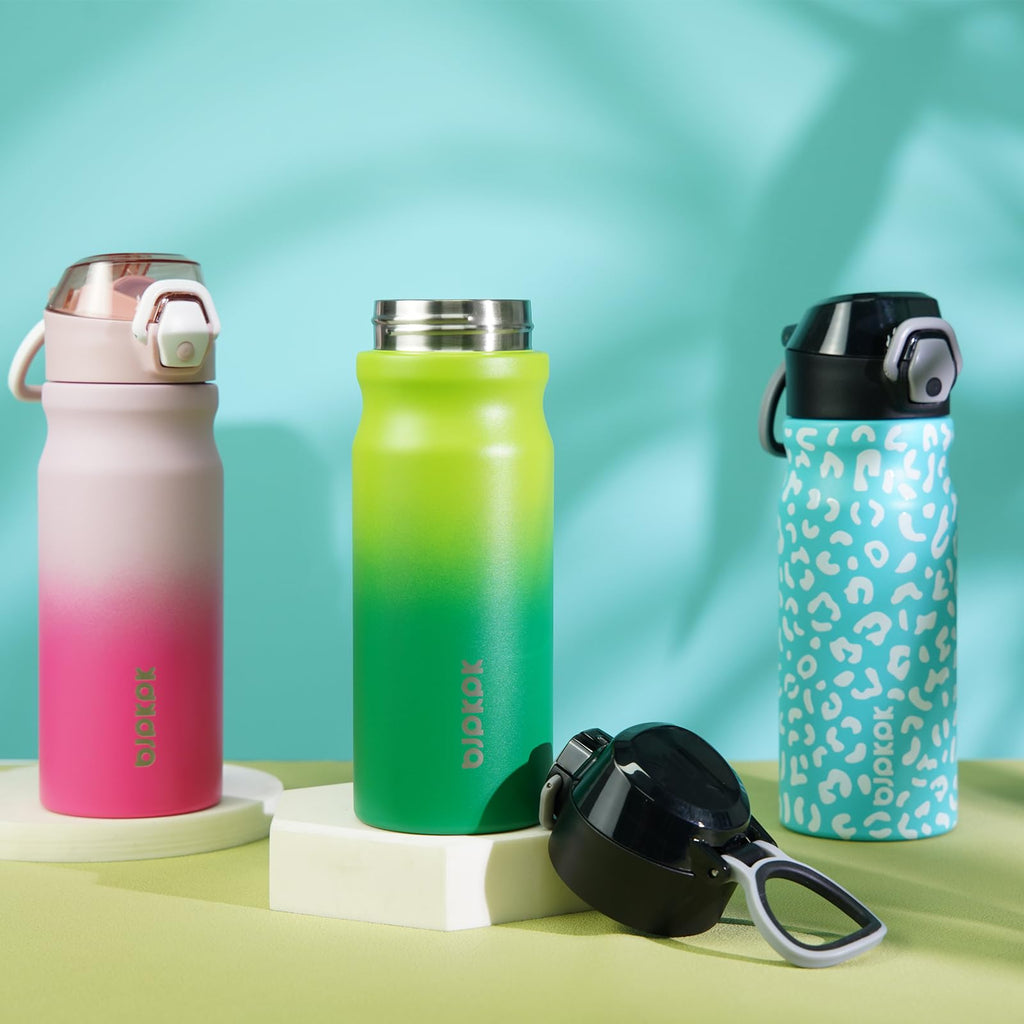 BJPKPK 18oz Insulated Water Bottle with Straw Stainless Steel Double Wall Water Bottles BPA Free Leak Proof Thermo with Lockable Flip Lid and Soft Silicone Spout,Bubble Gum