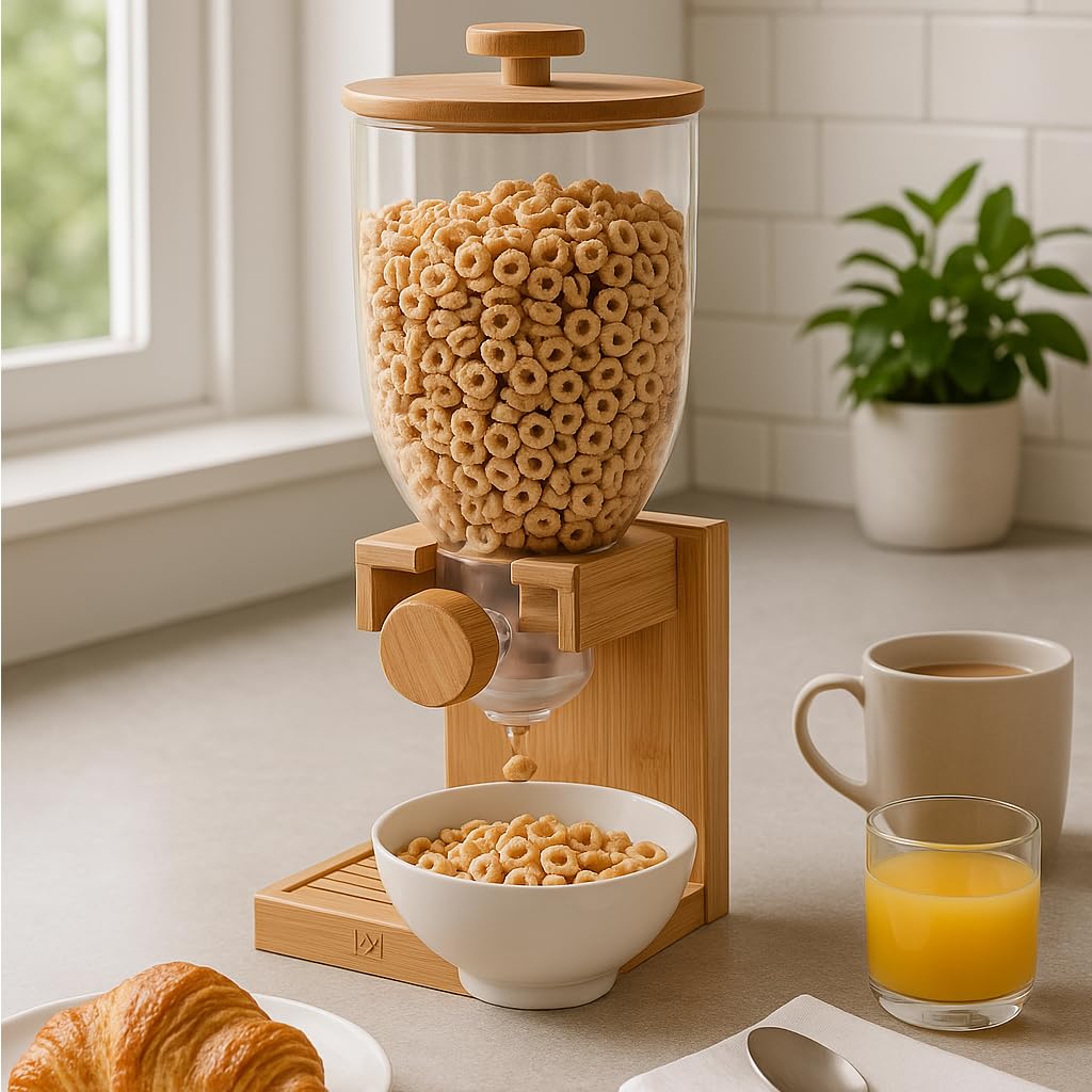Honey-Can-Do Bamboo Cereal Dispenser, Food Storage Container for Pantry, Kitchen Counter, Organization and Storage KCH-09867 Natural