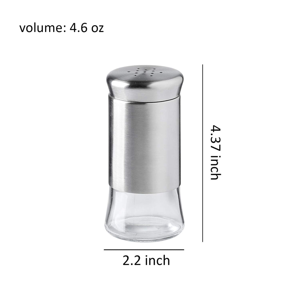 Gala Houseware 2 Pack Salt and Pepper Shakers, 4.6 oz Salt Shaker Spice Dispenser, Stainless Steel with Glass Bottoms, Refillable Design, Ideal for Kitchen, Dining Table, Camping, and BBQs