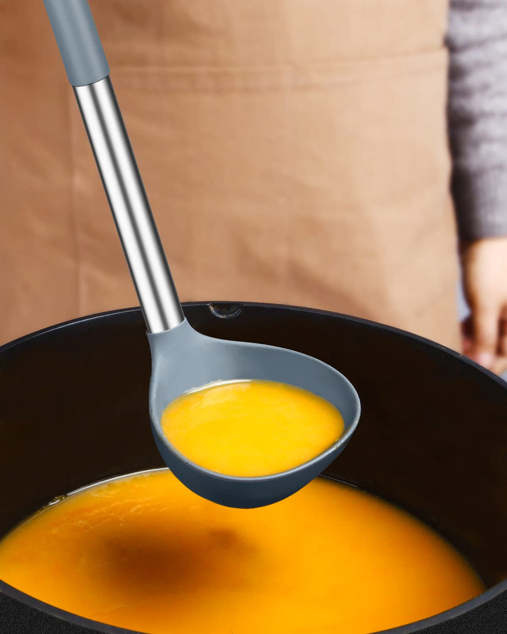Ladle Spoon Set of 2 Silicone Large Spoon for Soup Non Stick Kitchen Utensils with High Heat Resistant BPA Free Perfect Kitchen Tools for Cooking Stirring Serving Soups (Gray-Blue)