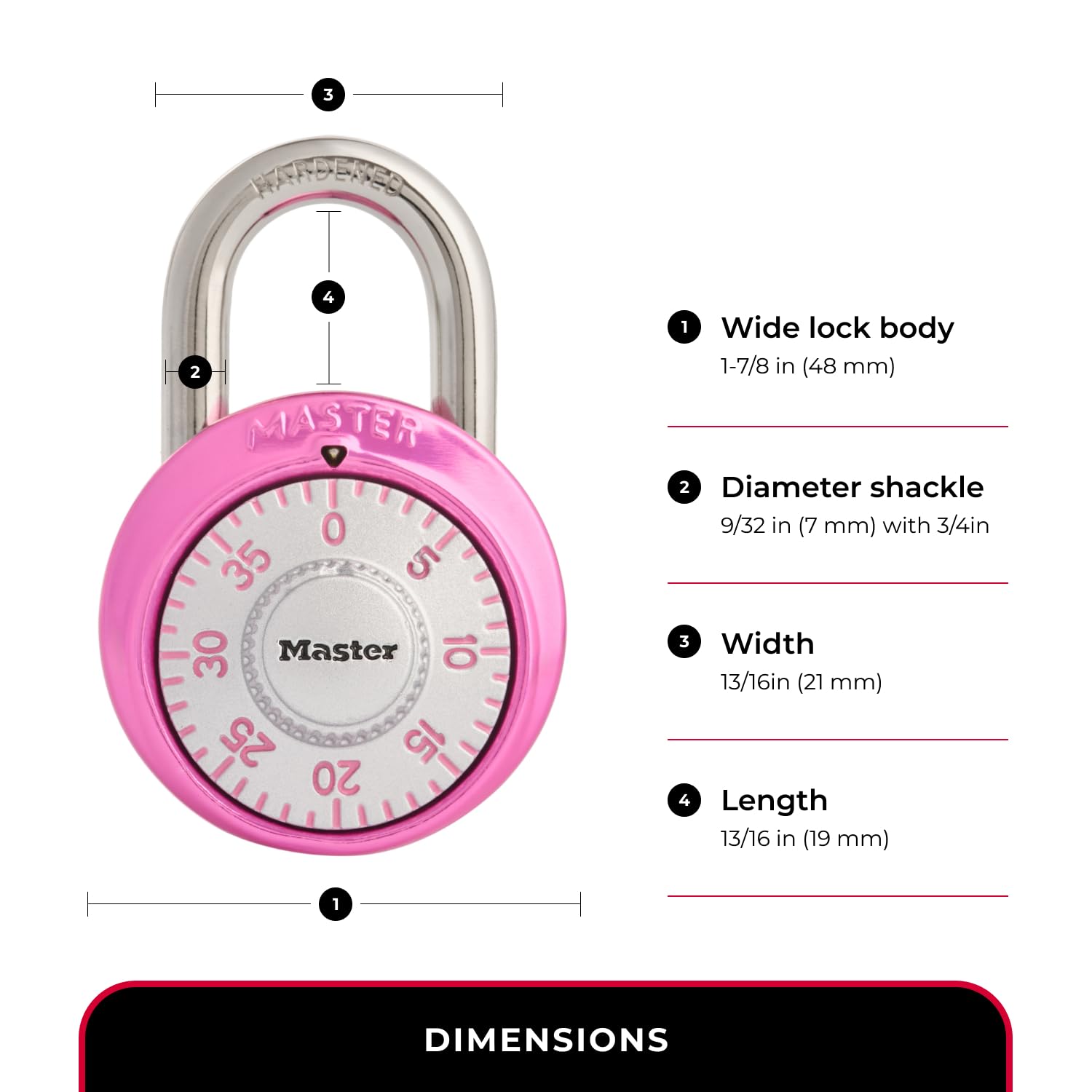 Master Lock 1530DPNK Breast Cancer Research Foundation Dial Combination Lock, Pink