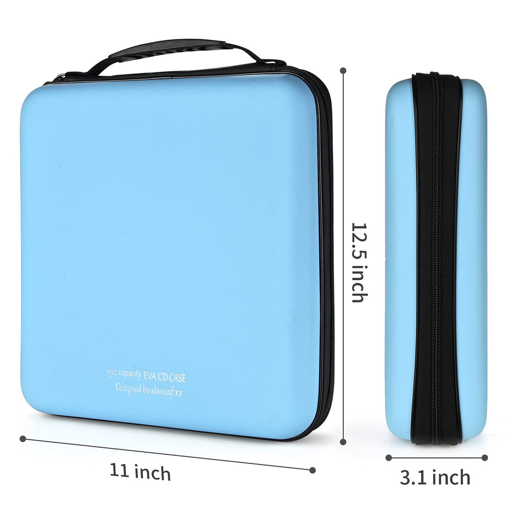 alavisxf xx CD Case, 192 Capacity Hard EVA Blu-ray Storage Orangier Wallet Bag Protable CD Case Holder for Car Home Travel (Sky Blue192, 192 Capacity)