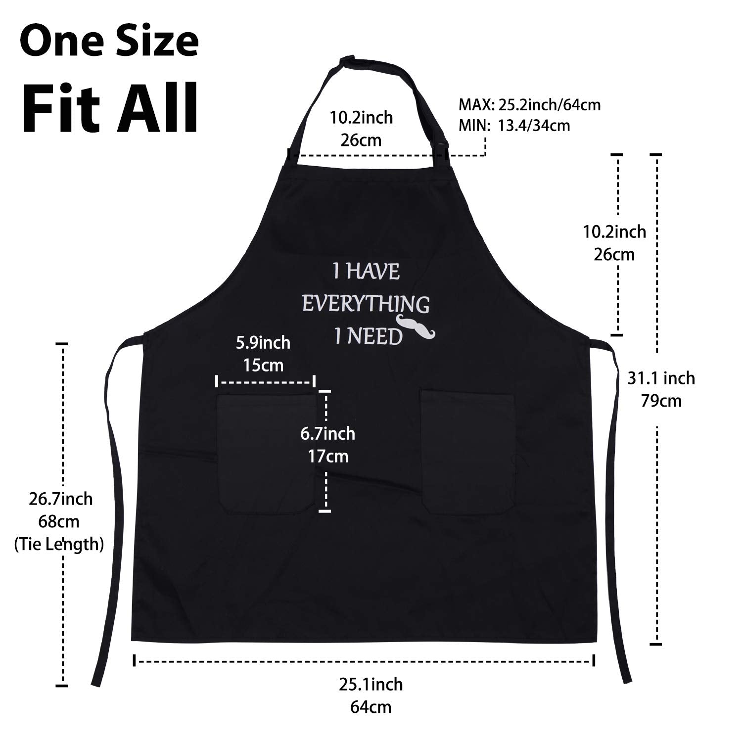 Apron Couples, Christmas Gifts for Couples: Waterproof Aprons for Women Men, with Adjustable Neck Strap with Extra Long Ties, 2 Pockets (Black)