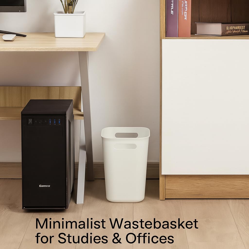 Trash Can with Handle 4 Pack, 1.5 Gallon Slim Garbage Bin for Small Spaces, Rectangular Plastic Wastebasket for Bathroom, Bedroom, Office, Under Sink, Ivory