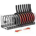 Housolution Pot and Pan Organizer Rack for Cabinet, Expandable Pot Lid Organizer with 14 Adjustable Dividers, Pan Holder Storage Rack for Kitchen Cabinet, Black