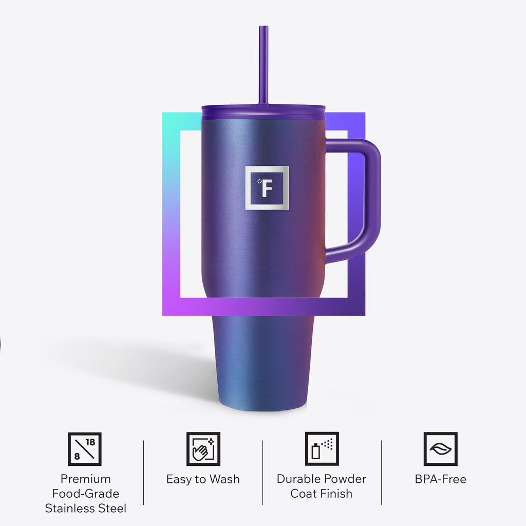 Insulated Tumbler with Straw Lid & Handle - 32oz (2 Lids) - Vacuum Leakproof Double Walled Stainless Steel Travel Mug Cup for Coffee Tea Water Hold Cold Iced Drinks - Fits Car Cup Holder