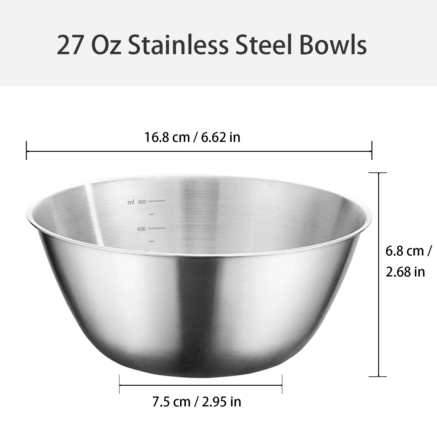 WANBY Stainless Steel Bowls Metal Lightweight Unbreakable Dinner Bowls Set Non-Toxin Dishwasher Safe BPA Free and Healthy (8 Pack 28Oz)