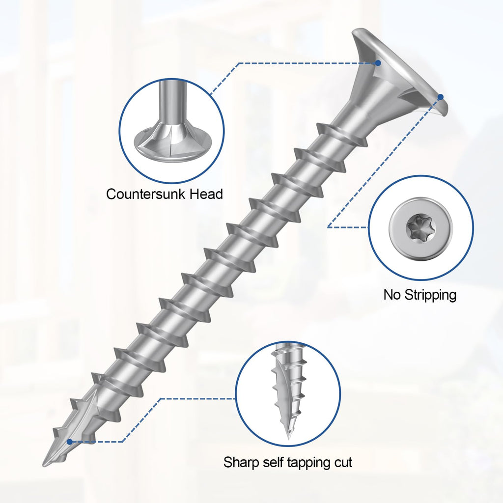 #8 x 1-5/8" Stainless Steel Deck Screws, 150Pcs Deck Screws T20 Star Bit, 410 Grade Stainless Steel, Rust Resistant Timber Screws for Log Landscaping Wood